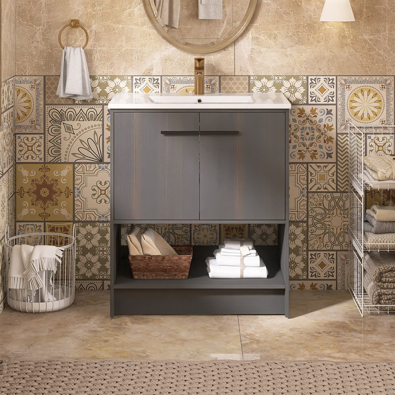Meuble-lavabo simple 30 po avec comptoir en céramique, 30", Noir