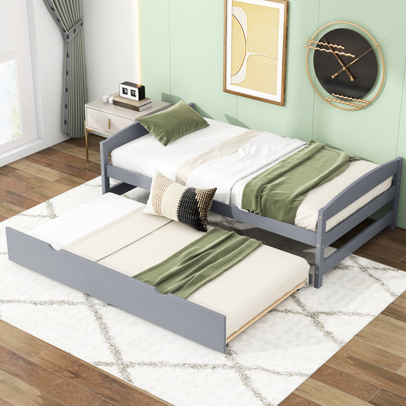 Gray Twin Size Platform Bed With Trundle - Bedroom Stability Assurance In Space Enhancement