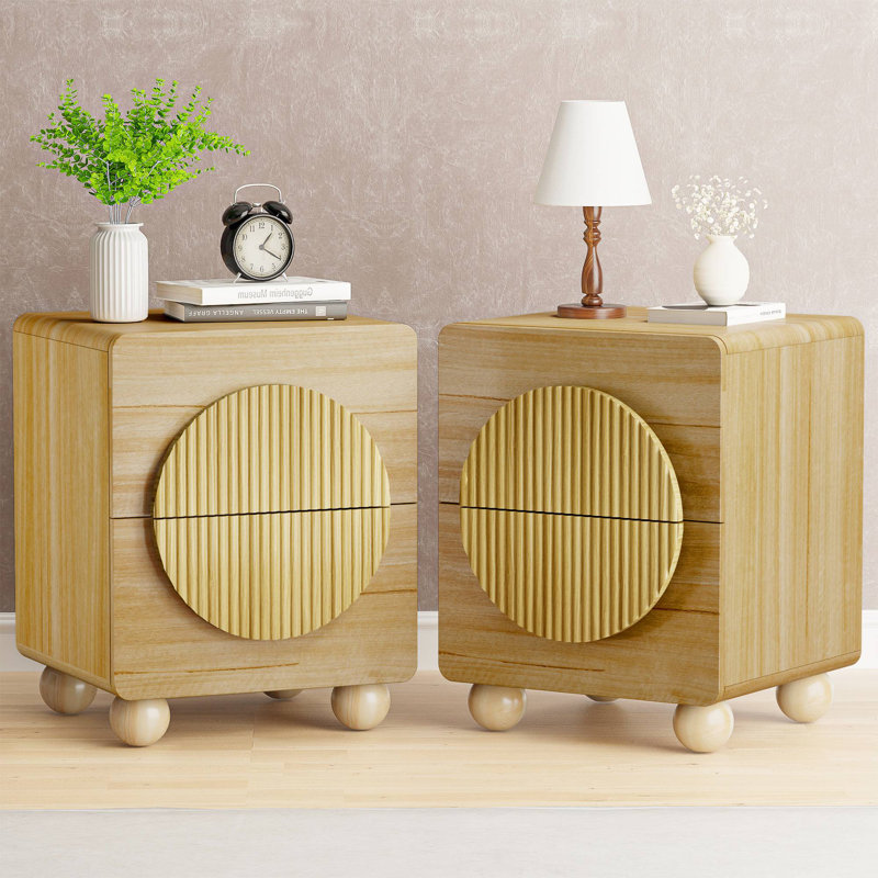 Ensemble de 2 tables de chevet Mid-Century, Naturel, Set of 2