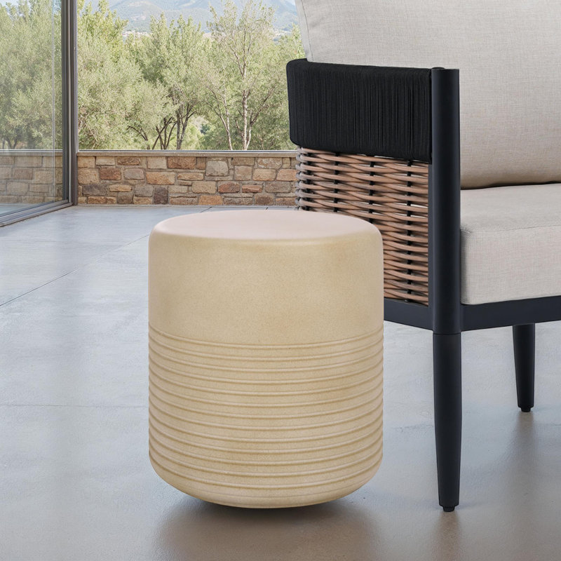 Astrid Low Wide Side Table, Beige, 16.3"
