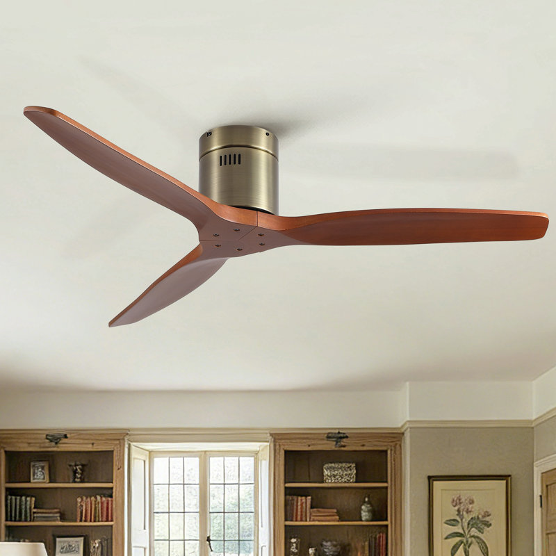 52 Inch American Farmhouse Rustic Elegance Classical Solid Wood Low Profile Flush Mount Ceiling Fan Without Light