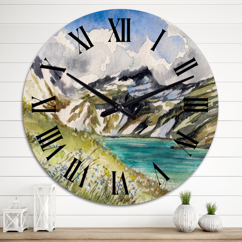Paysage avec rivière bleue dans les montagnes - Horloge murale, Moyen