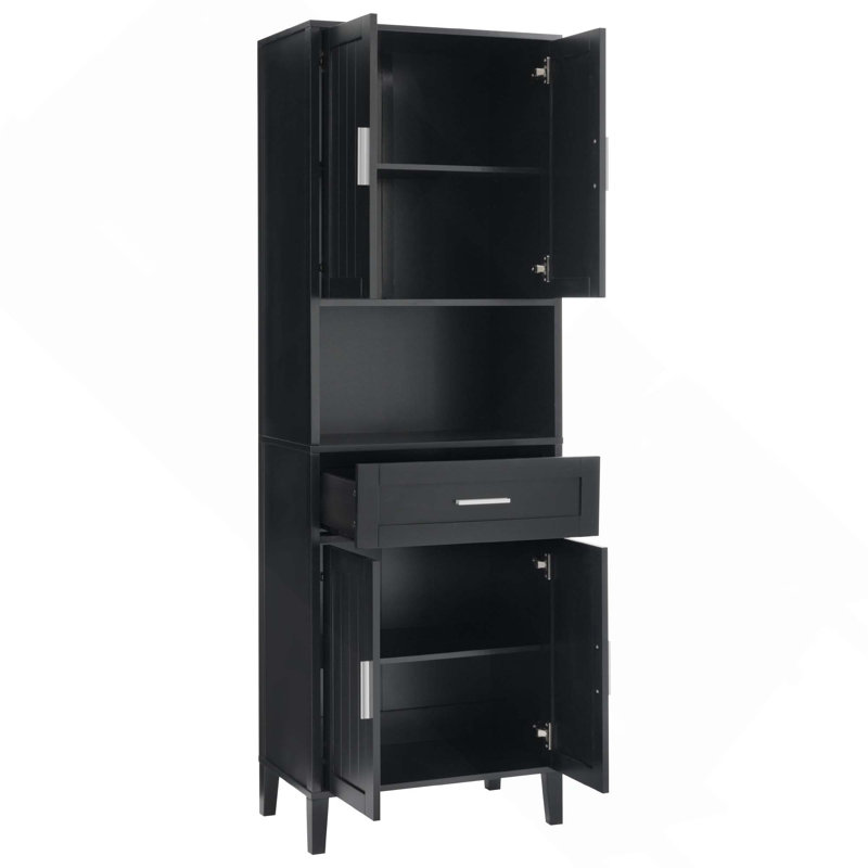 70.9-Inch High Freestanding Tall Bathroom Cabinet With 1 Drawer, 4 Soft-Close Doors, 2 Adjustable Shelves & Open Storage For Bathroom, Living Room, Laundry Room