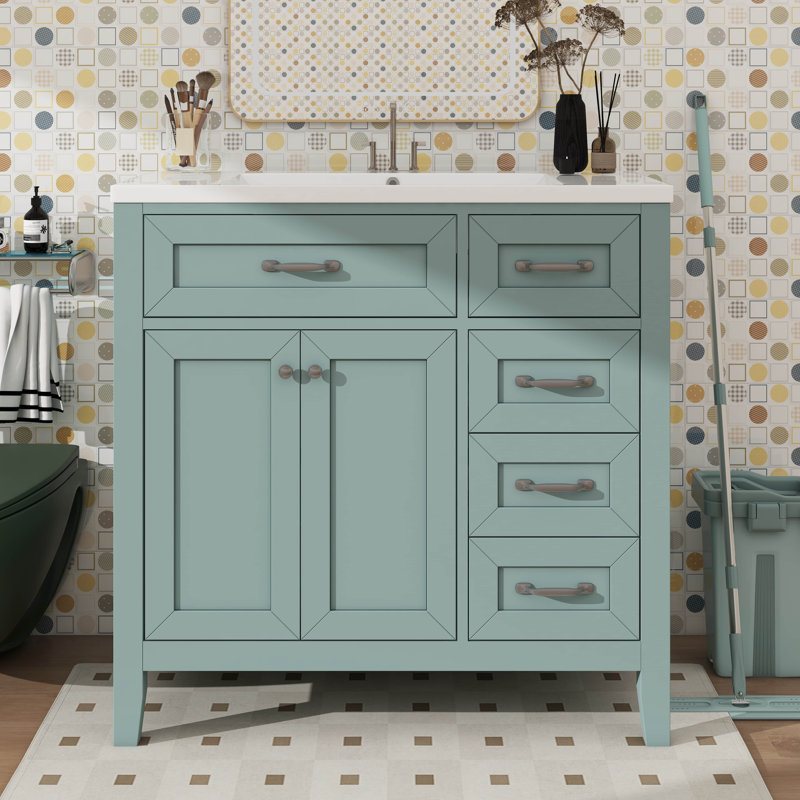 Combinaison de meuble-lavabo pour salle de bain 36 po avec armoire à tiroirs, Vert, Gris