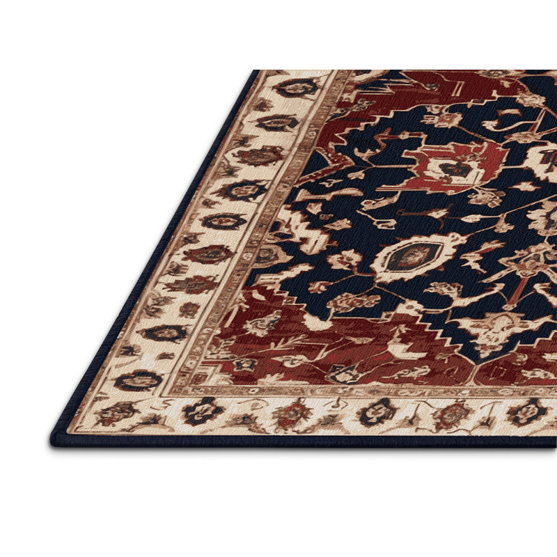 Tapis persan noir lavable à la machine, Rond 3 pi