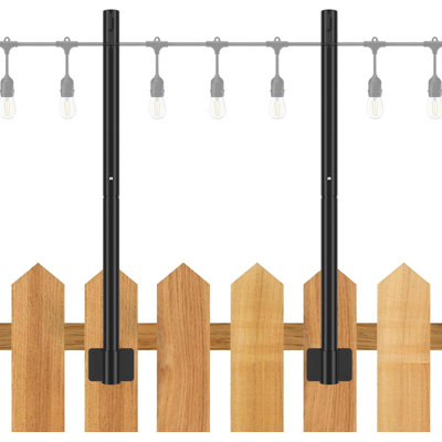 2 Pack 2.8 FT String Light Poles, Suspension Outdoor Fence Post Lights with Clip and Bracket