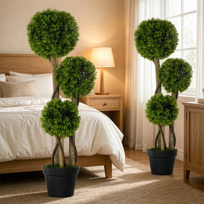 90 cm H Faux Boxwood Tree Plant in Cement Freestanding Planter