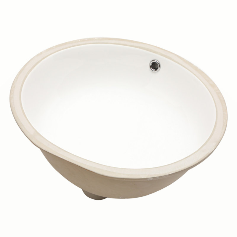 19"X16" White Ceramic Oval Undermount Bathroom Sink With Overflow