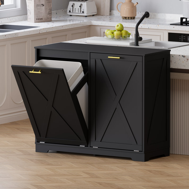 Armoire à déchets double inclinable 20 gallons, armoire de rangement autoportante en bois avec désodorisant et ion négatif (ne pas inclure la poubelle)
