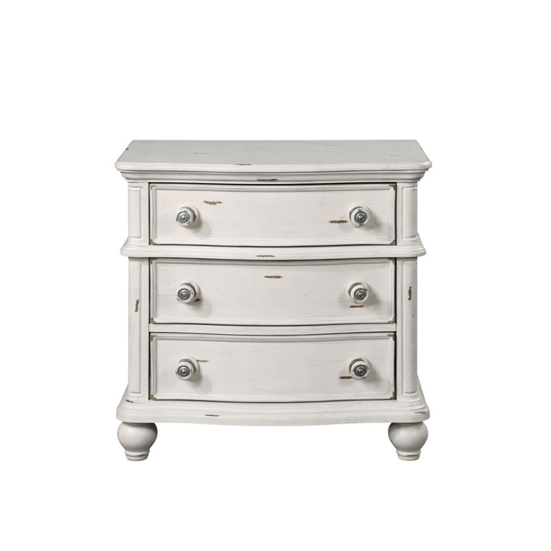Table de chevet 3 tiroirs blanc antique
