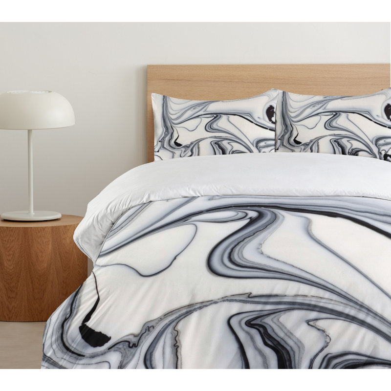 Black and White Marble Queen Duvet Cover Set with Pillow Shams