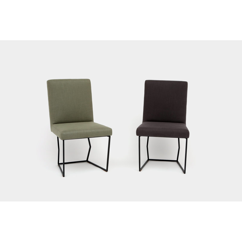 Upholstered Dining Chair, Matte Black, Smoke Linen Blend