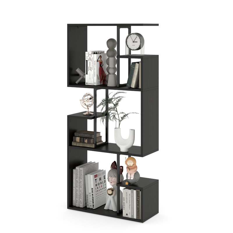 Marian 3-Tiers Geometric Bookcase For Bedroom, Living Room, (3 Shelves) 51.57"H x 23.62"W x 9.45"D, Black