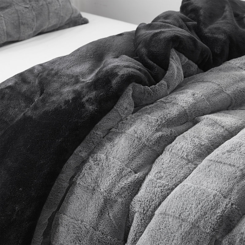 Ensemble d'édredon en fausse fourrure Coma, Édredon pour très grand lit + 2 très grandes ta, Gris