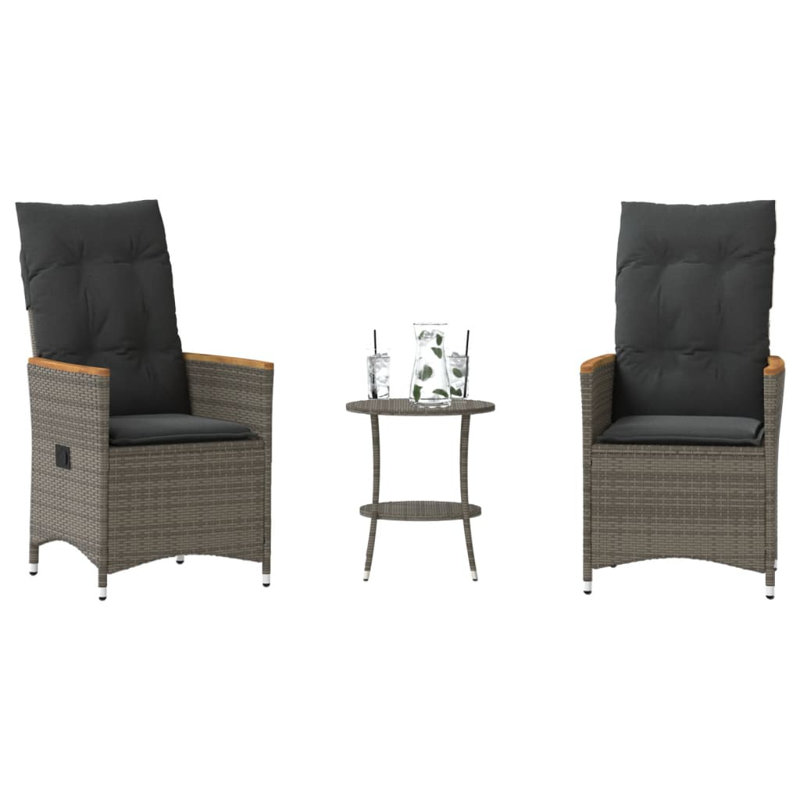 Ensemble bistro PE rotin, acier thermolaqué, bois d'acacia massif, Gris, Anthracite