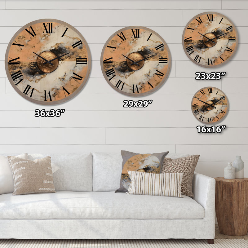 Horloge murale surdimensionnée en bois doré blanc Yin et Yang I, Moyenne