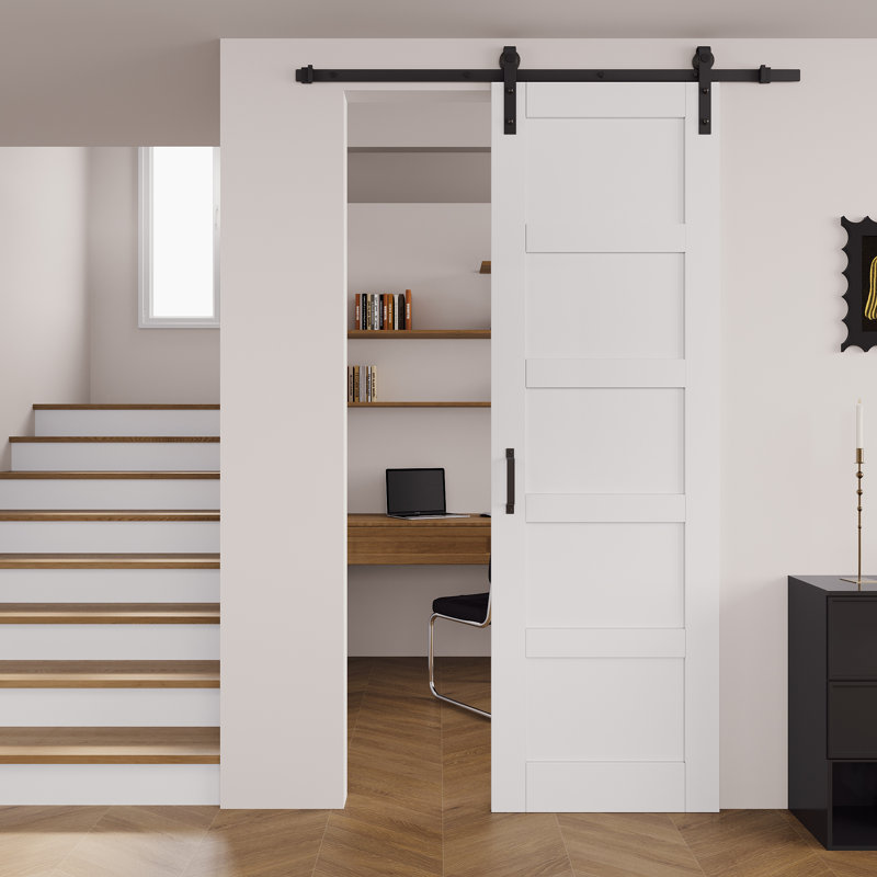 Porte de grange coulissante en bois massif 5-Lite avec quincaillerie d'installation (aucun assemblage requis), 30 po x 96 po