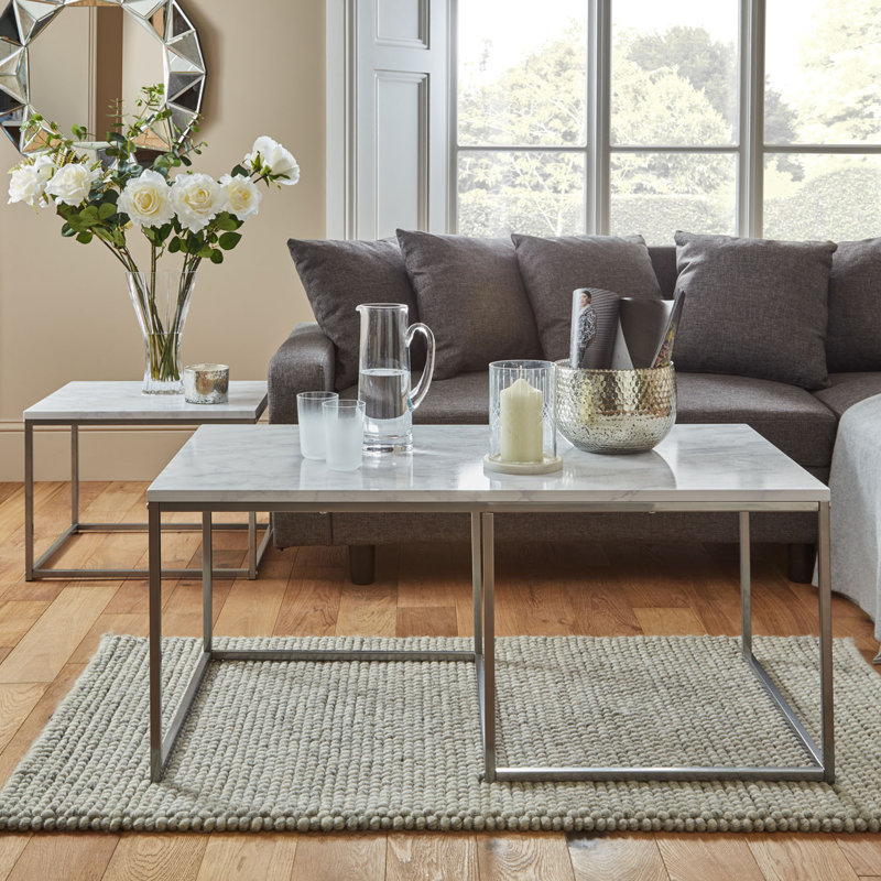 Kalyssa Frame Coffee Table, White/Silver Chrome