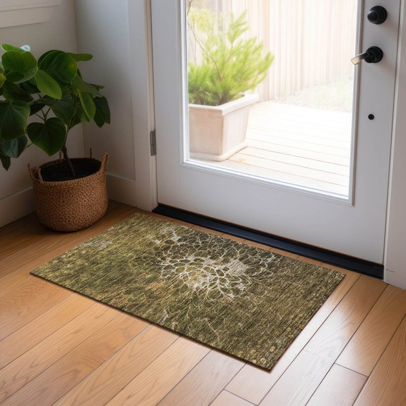 Tapis intérieur / extérieur en polyester tissé à la machine Raenee, Rectangle 1 pi 8 po x 2 pi 6 po