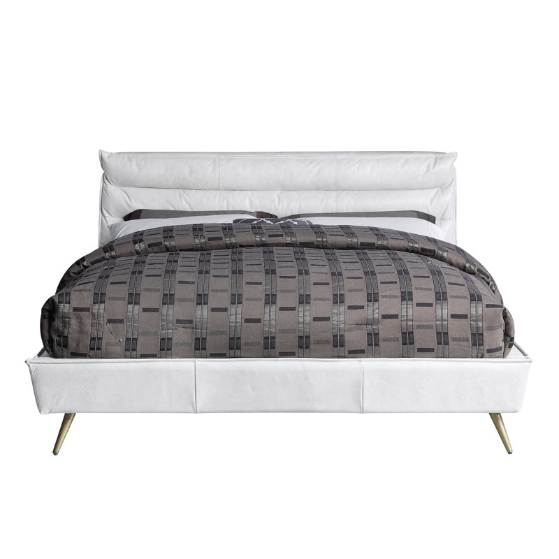 Lit plateforme tapissier capitonné Cunlefe, Grand, Blanc vintage