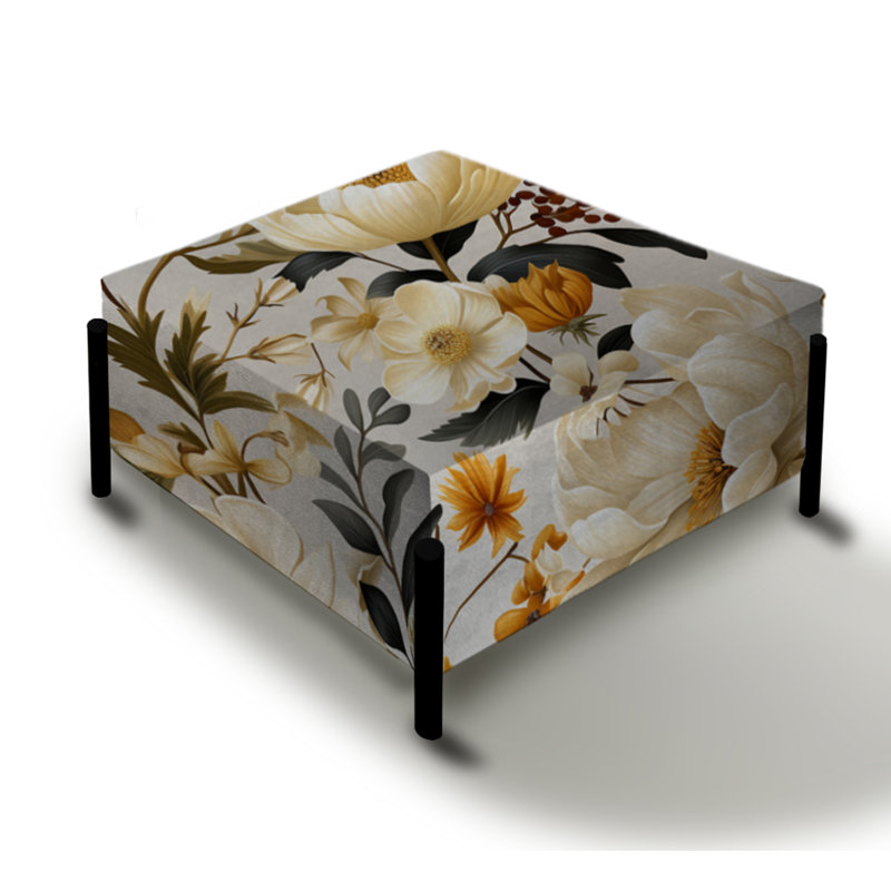 Beige Boho Chic Poppy Blooms - grand repose-pieds carré floral