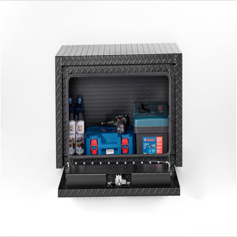 Boîte à outils de 30 pouces en aluminium pour dessous de caisse Boîte à outils robuste pour dessous de caisse avec rangement et clés, coffre de remorque imperméable, plaque de filetage en diamant extra épais mat