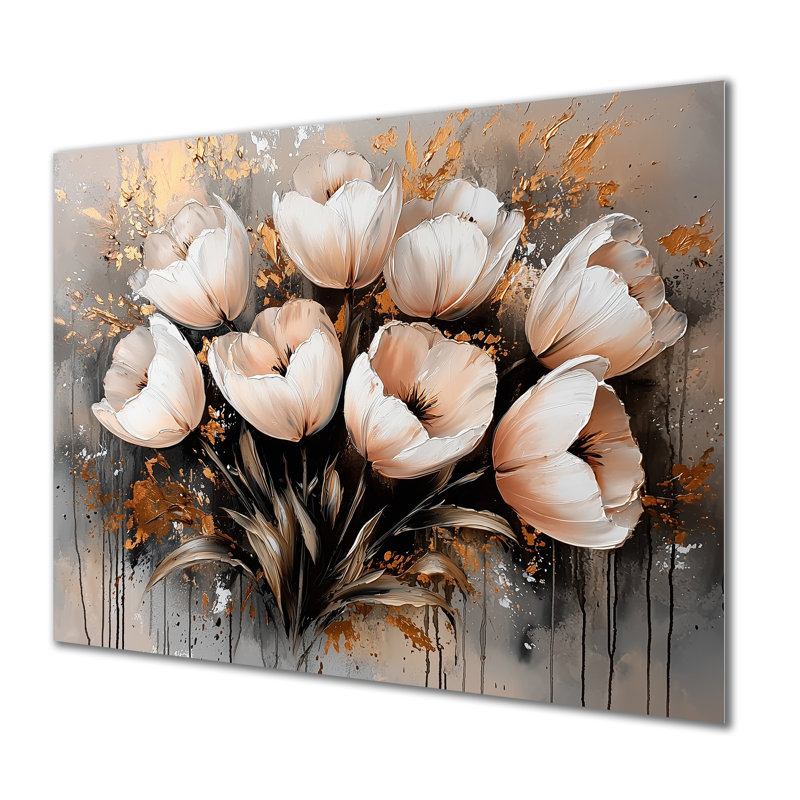 «Pink Gold Morning Morning Tulips II», impression sur métal, H 16 po x l 32 po