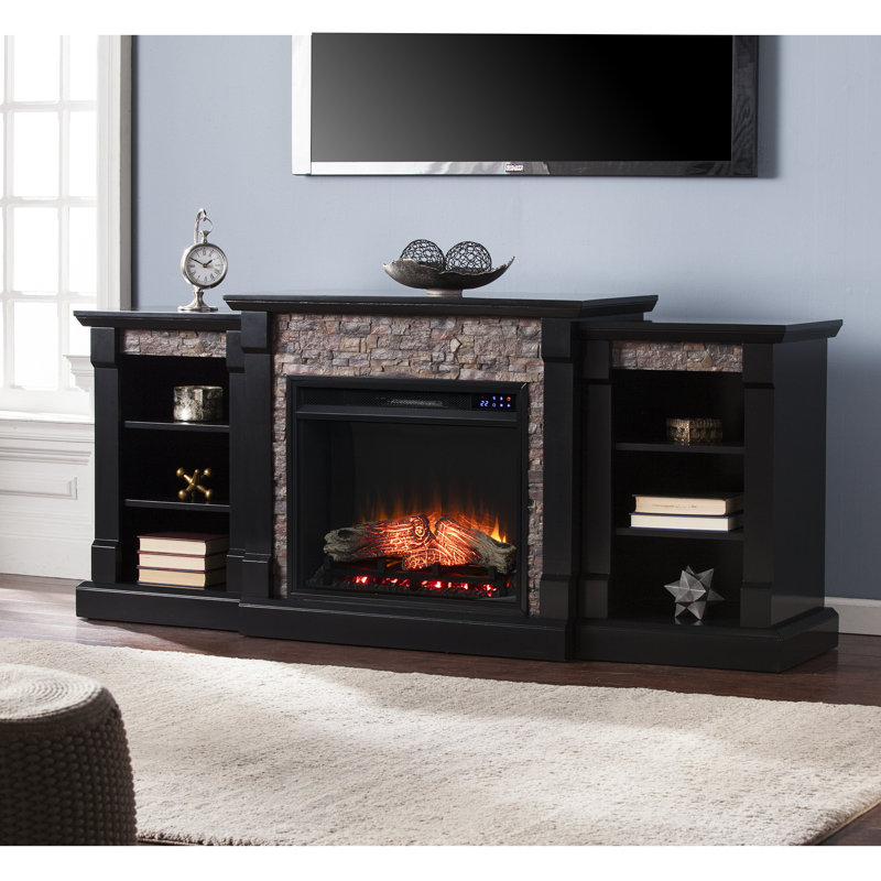 Norcott 71.75'' W Electric Fireplace, Satin Black/Black