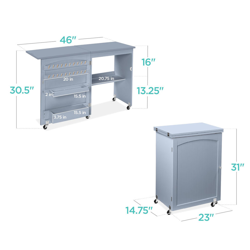 Folding Sewing Table Multi-Function Craft Table and Side Table, Light Blue