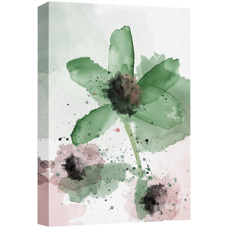 " Watercolor Explosion Green & Red Floral Botanical Minimalism ", 24" H x 16" W x 1.5" D, Wrapped Canvas