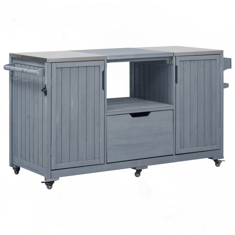 66.5" Outdoor Kitchen Island for Big Green Egg Grills, Gray Blue