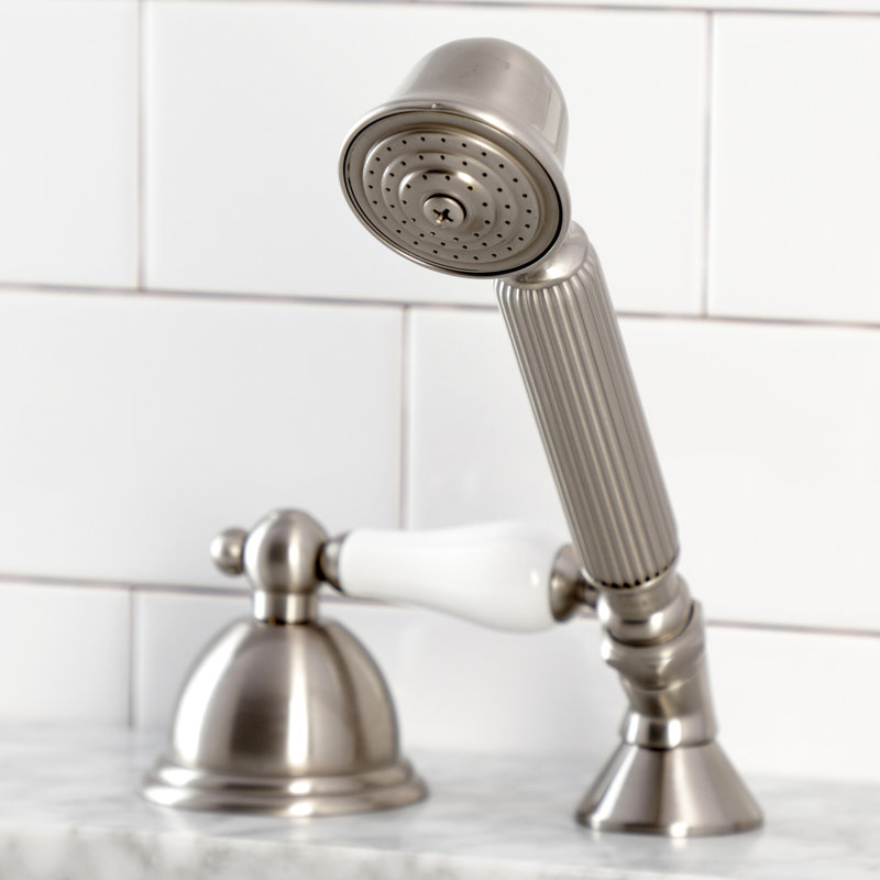 Kingston Brass Vintage Deck Mount Hand Shower with Diverter for Roman Tub Faucet, White/Brushed Nickel