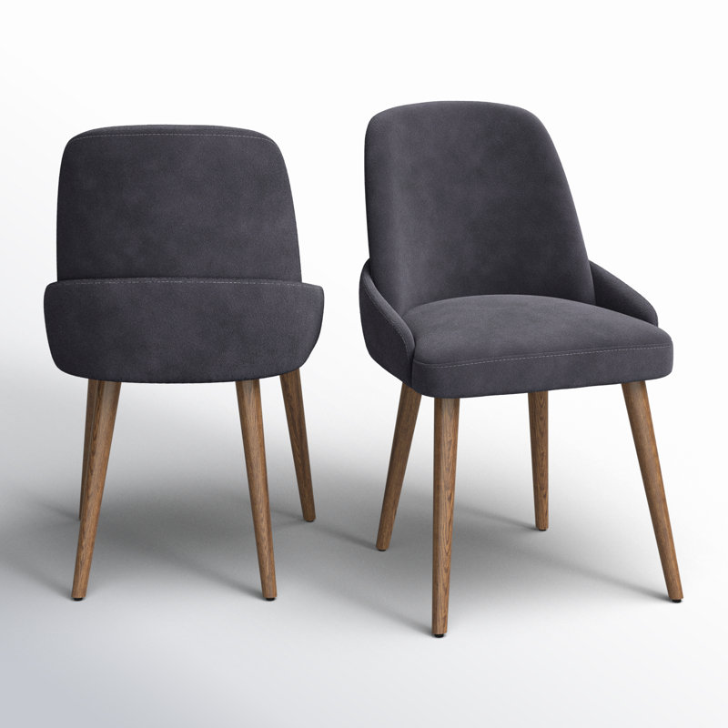 Onelia Dark Gray Suede and Beech Wood Dining Chairs, Set of 2