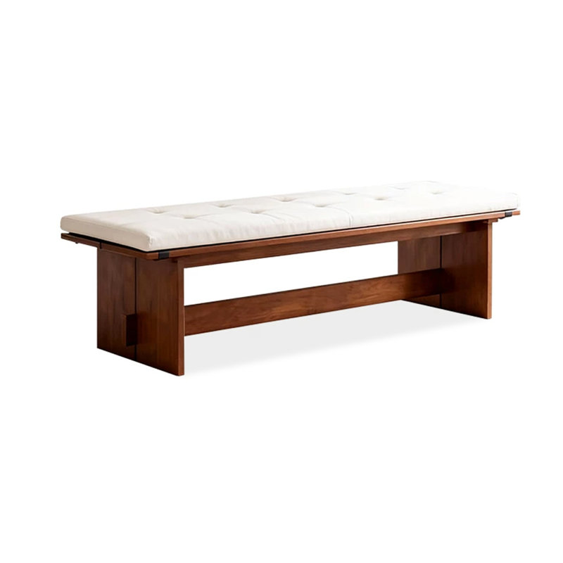 White Upholstered Bench, 16.54" H x 70.87" W x 17.72" D