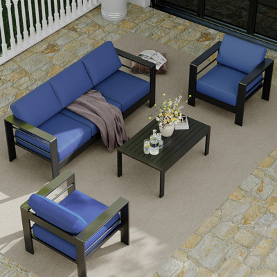 Ensemble de conversation pour canapé modulaire d'extérieur 5 pièces, canapé modulaire d'extérieur 5 pièces avec accoudoirs de 4 po et coussins épais de 5 po et table basse