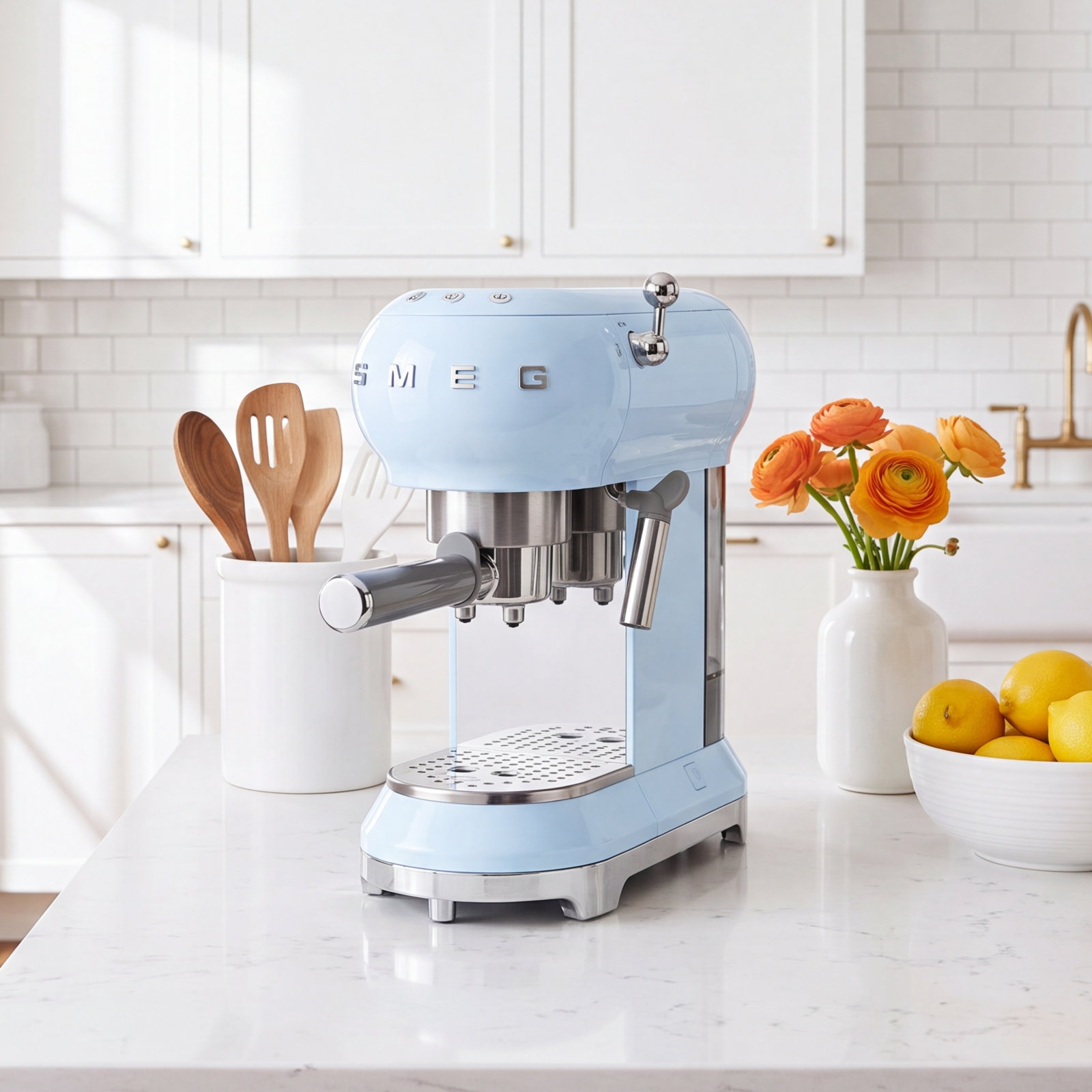 SMEG 50's Retro Espresso Machine, Pastel Blue