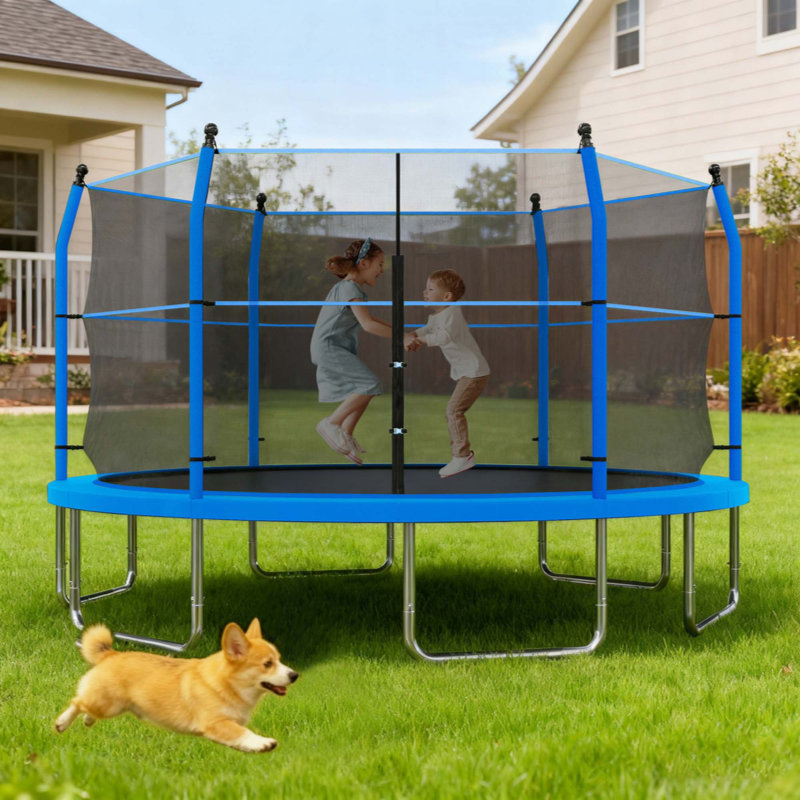 Trampoline de 14 pi avec échelle et filet d'enclos pour enfants et adultes, trampoline d'extérieur robuste de 14 pi pour la cour