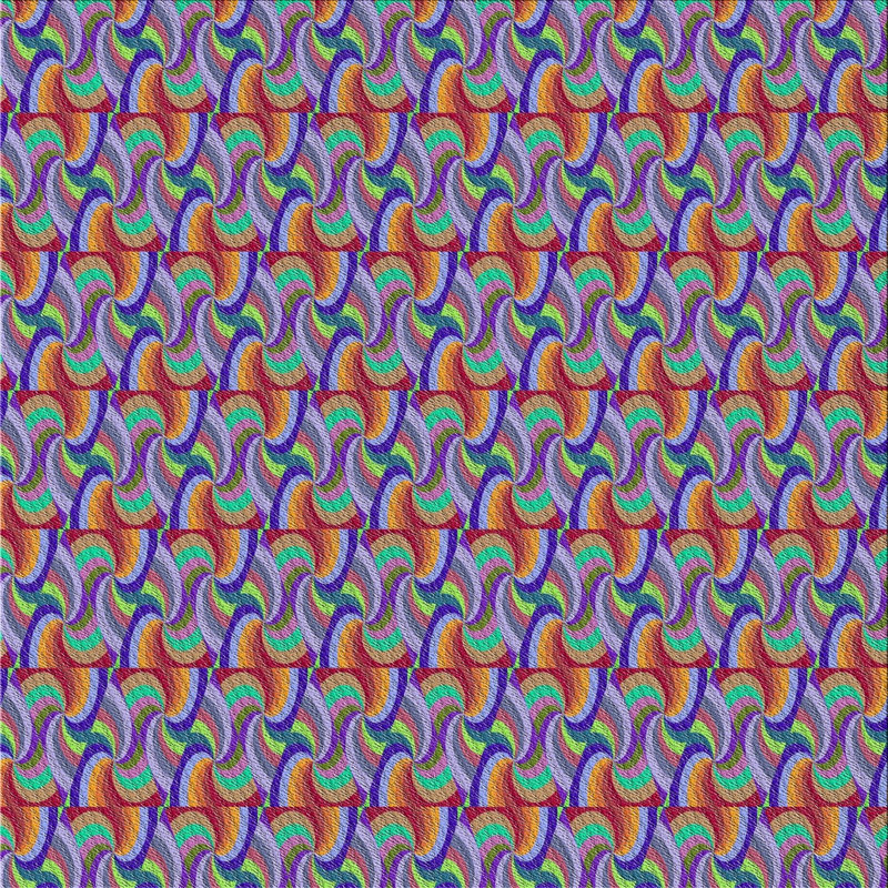 Tapis rouge/bleu à motifs, Carré 3 pi