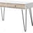 Taupe Oak Desk With 2 Storage Drawers, Metal Accents, And Open Design For Space-Saving Elegance.