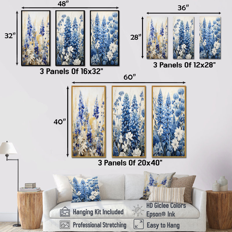 Blue Bonnets Simplicity Meadow, H 28 po x l 36 po, Cadre flottant blanc
