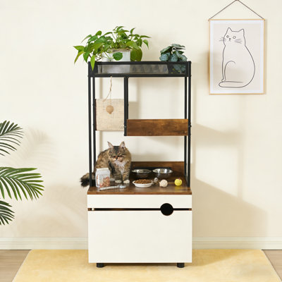  Multi-Function Cat Litter Box Enclosures with Feeding Station and Scratching Pad