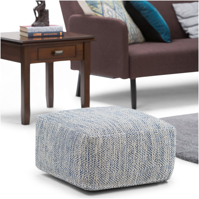 Nate - Square Pouf - Patterned Melange, Gray Fabric