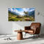 Paysage de montagne avec pin et fleurs jaunes sur toile-133468540