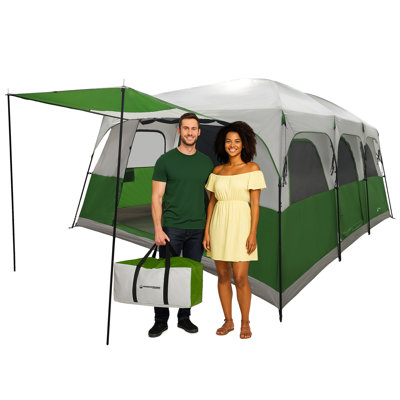  Wakeman (L) 183” x (W) 132” x (H) 85” Outdoor Tent - 12 Person Camping Tent with Rainfly, Green and Gray