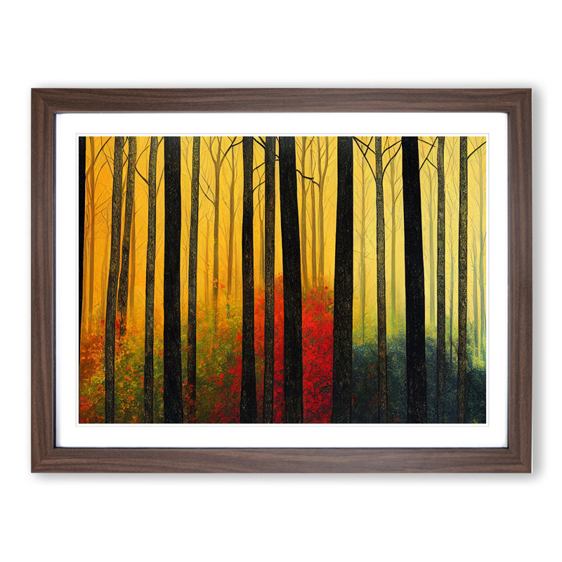 Exciting Autumn Forest 1 Piece Single Picture Frame Painting, 46cm H x 64cm W x 2cm D, Walnut