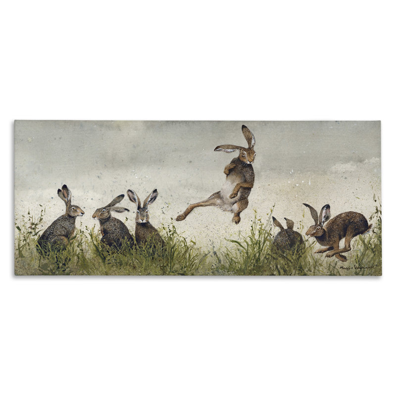 Jumping Hares in Wild Canvas Wall Art by Maggie Vandewalle, 20" H x 48" W