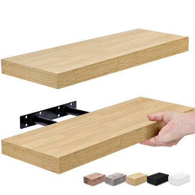 16" Long Floating Shelves with Invisible Mounting Set of 2 in Maple Wood