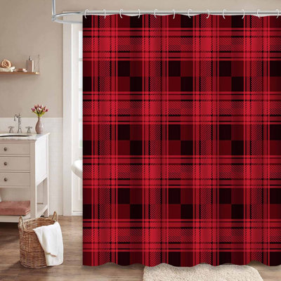 Plaid Lumberjack Buffalo Check White Shower Curtain with 12 Hooks