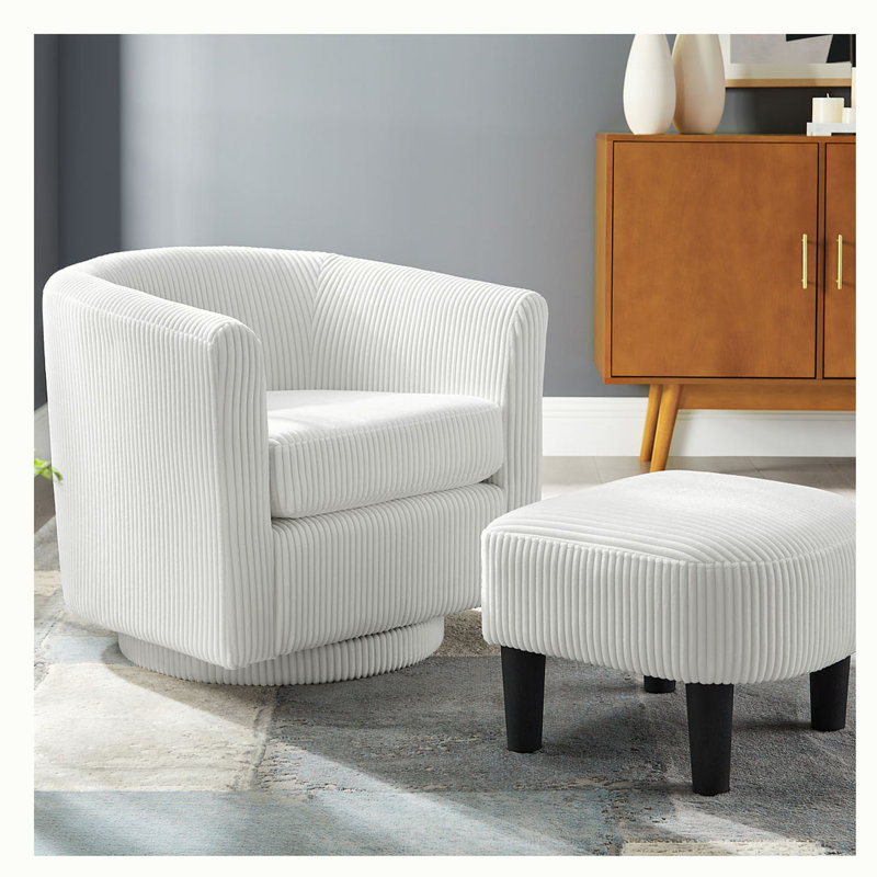 Fauteuil d'appoint en velours côtelé de 26,38 po de largeur avec repose-pieds, Velours côtelé blanc