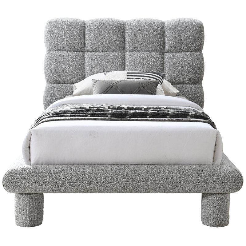 Deco Tufted Panel Bed, Grey Boucle Fabric, Twin
